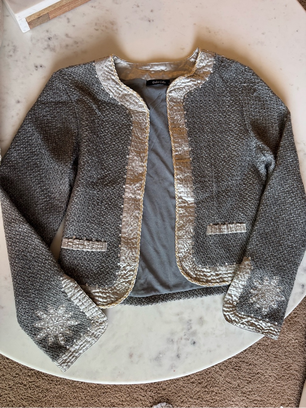 Dolce Cabo Silver Metallic Jacket with gold trim